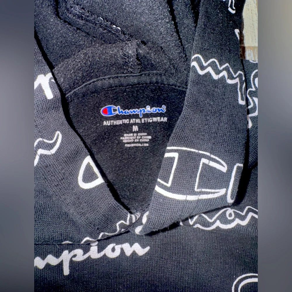 Boys Champion Black Hoodie with Logo Print, Size Medium